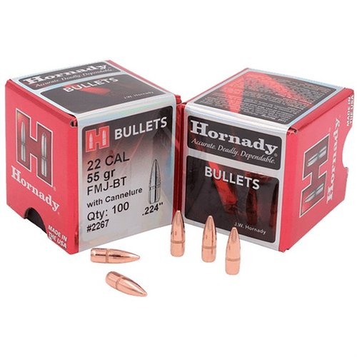 22 Caliber (0.224") 55gr FMJ w/Cannelure 100/Box